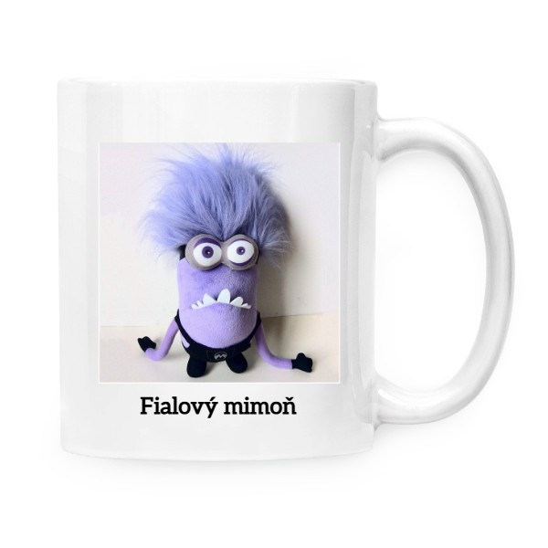 Hrnek malý bílý s potiskem Fialový mimoň