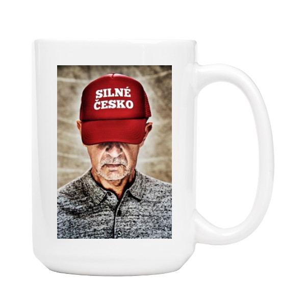 Hrnek velký bílý s potiskem Silné česko Andrej Babiš